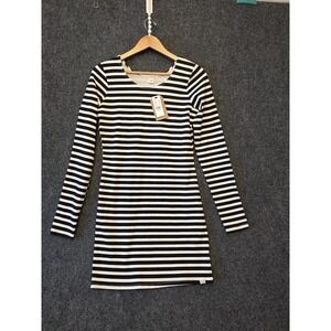 Billabong Dress Womens Large White Black Stripe Long Sleeve T Shirt Mini Casual